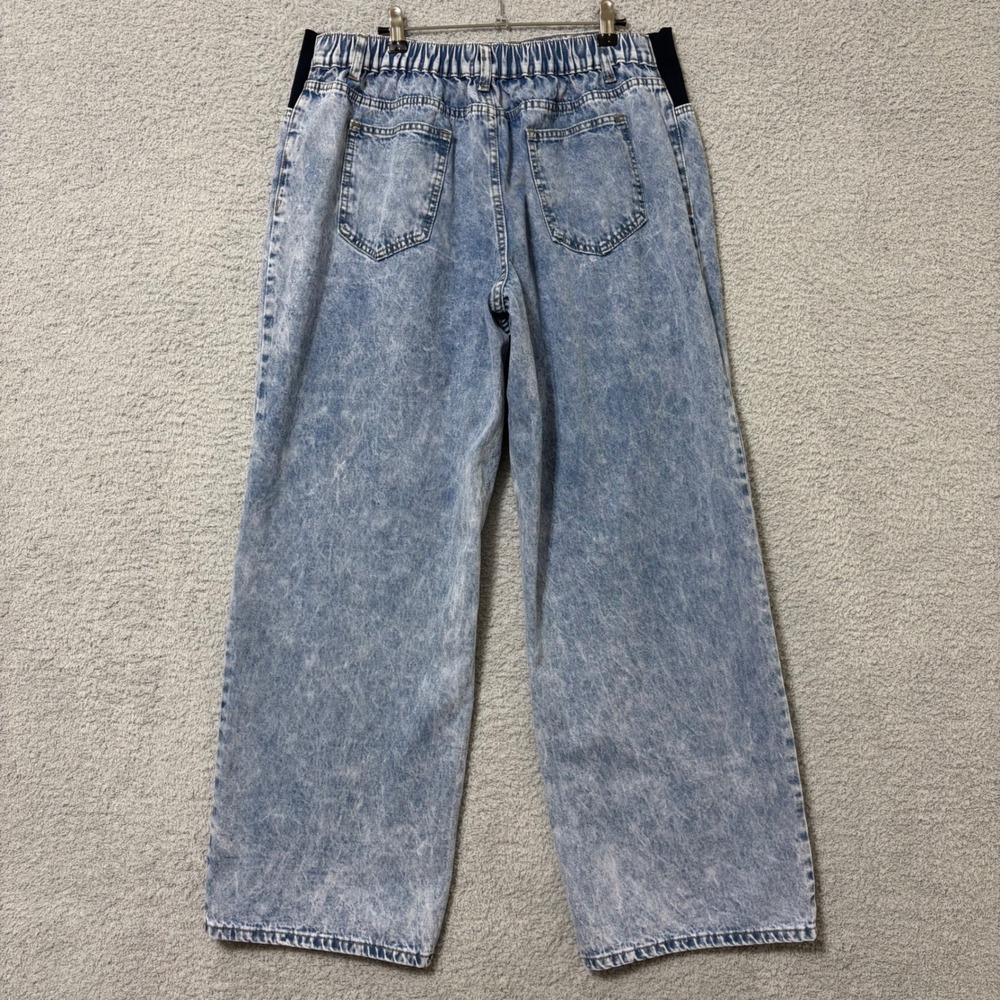 Wide Leg Comfortable Jeans Elastic Waist High Rise Acid Wash Blue Size 14 - Picture 7 of 12